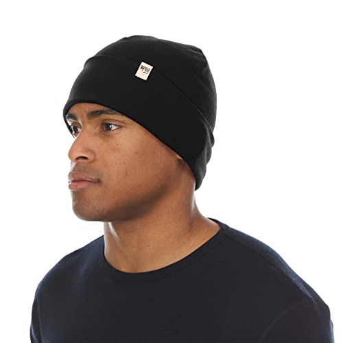 100% Merino Wool Cuff Beanie - Mens & Womens Warm Winter Hat - Watch Cap - Toque - Novelty Beanie - One Size Fits Most - color: Black