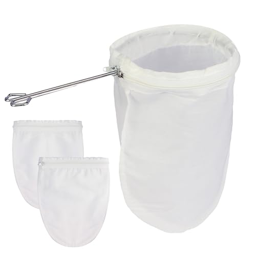 Fine Mesh Strainer, 3Pcs Cloth Strainer Bags with Steel Handle - color: White-3pcs