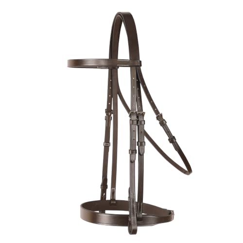 Exion Flat Hunter Bridle with Laced Reins – Classic English Leather Horse Bridle Set – Traditional Flat Browband & Broad Cavesson Noseband Tack, Brown Havana Choco, Cob Full Warmblood Sizing - color: Havana, size: Over/Warm Blood Size