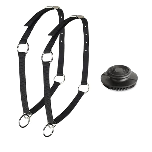 LBH MARKET Mustang Horse Collar 2-Pack (Black), 1" Wide Nylon Neck Strap for High Line Picket Line Tying and Grooming in Crossties for Horses, Includes Rubber Horse Face Brush