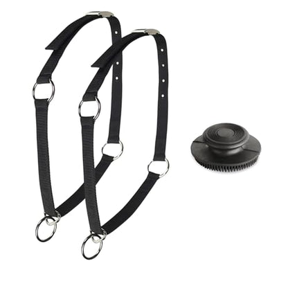 LBH MARKET Mustang Horse Collar 2-Pack (Black), 1" Wide Nylon Neck Strap for High Line Picket Line Tying and Grooming in Crossties for Horses, Includes Rubber Horse Face Brush