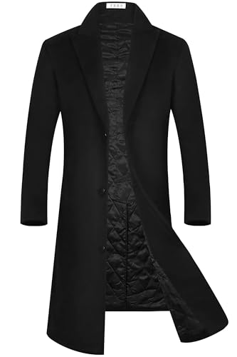 APTRO Men's Full Length Trench Coat Long Wool Overcoat Winter Windbreaker - color: Solid Black, size: X-Small