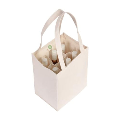 Six Bottle Canvas Wine Tote Bag - Premium Material, Extremely Sturdy, Washable & Reusable Wine Carrier Bag - Double Stitched Reusable Wine Bags - Sturdy 6 Bottle Wine Carrier (1 Bag)
