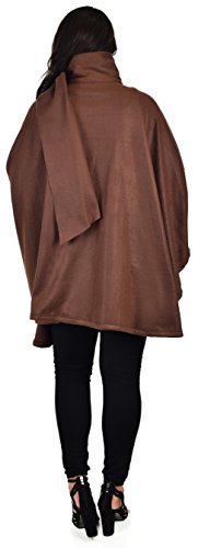 Dare2BStylish Women Poncho Style Fleece Cover Up with Muffler - color: Brown