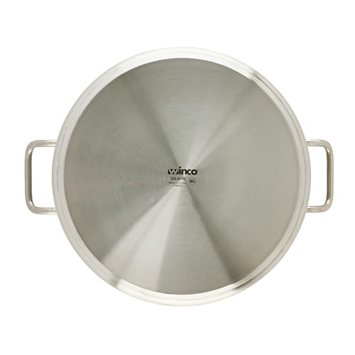 Winco 15 qt Stainless Steel Brazier Pan with Lid | Flat bottom, Wide base, Riveted handles, Induction safe, Great for Braising, Simmering, Batch Cooking and Restaurant Kitchens - size: 15 Quarts
