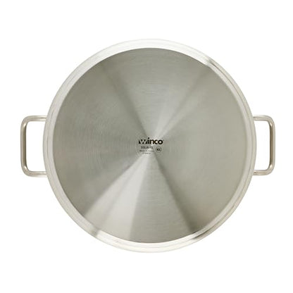 Winco 15 qt Stainless Steel Brazier Pan with Lid | Flat bottom, Wide base, Riveted handles, Induction safe, Great for Braising, Simmering, Batch Cooking and Restaurant Kitchens - size: 15 Quarts