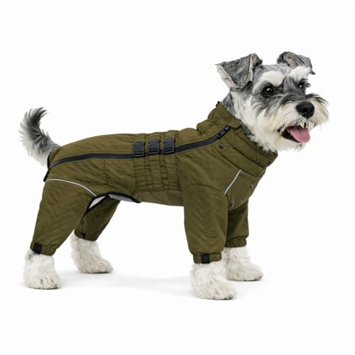 Warm Dog Coat Double Layers Dog Vest, 4 Legs Covered Windproof Waterproof Reflective, Olive S - color: Olive, size: S (back 11")