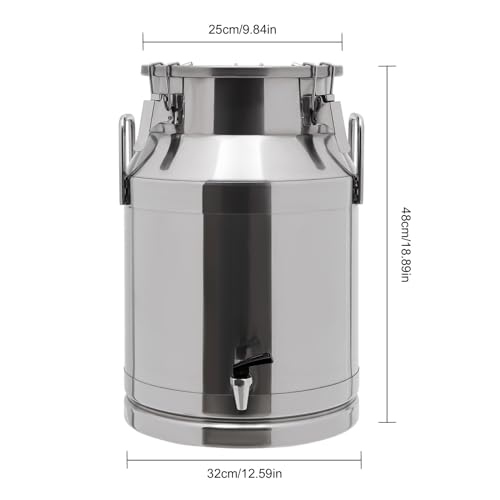 30L Stainless Steel Milk Can, Heavy Duty Food Storage & Transport Container for Dairy, Wine, Grains, Ideal for Home, Farm & Commercial Use, With a Faucet - size: 7.93Gallon