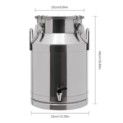 30L Stainless Steel Milk Can, Heavy Duty Food Storage & Transport Container for Dairy, Wine, Grains, Ideal for Home, Farm & Commercial Use, With a Faucet - size: 7.93Gallon