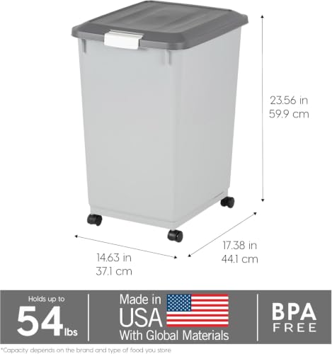 IRIS USA Dog Food Storage Container, Up to 54 lbs, Gray/Dark Gray - color: Gray/Dark Gray, size: 54 lbs