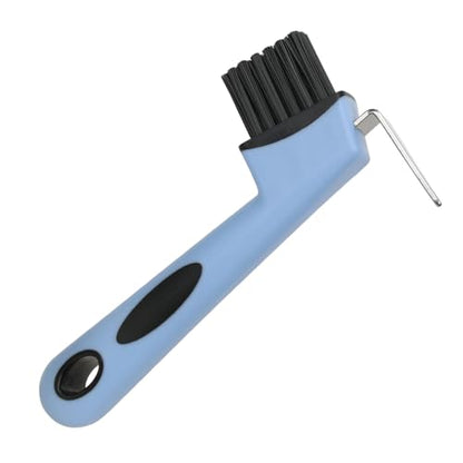 2-in-1 Blue Horse Hoop Pick with Brush Equine Hoop Pick | Metal Pick,PP Bristles,TPR Overmolded Handle,Hangable,Hoof Scraper Brush,Hoop Pick for Horses Cattle Donkey Livestock
