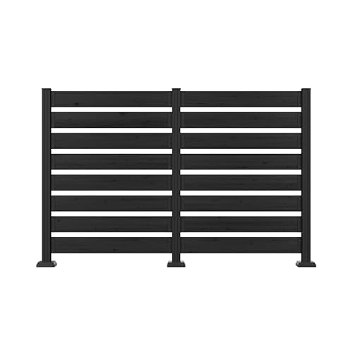 MUPATER 49'' H×78'' W Outdoor Fence Privacy Screen, Wood No Dig Privacy Screen for Hard Ground and Soil, Privacy Fence Panel, Air Conditioner Fence with Aluminum Post, 2 Way to Use, Black (2 Panels) - color: Black, size: 2 Panels-4ft H × 6.5ft W