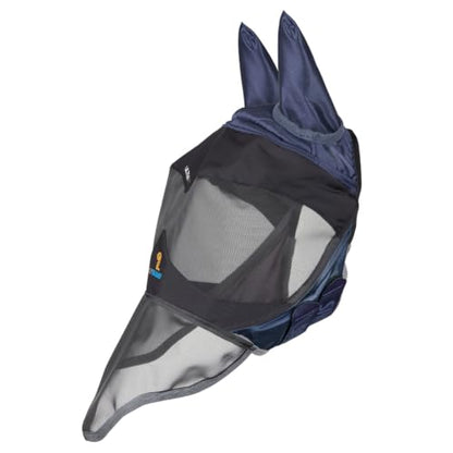Shires Flyguard Pro Deluxe Horse Fly Mask with Ears & Nose - UV Protection & Fine Mesh Navy/Cob - color: Navy, size: Cob
