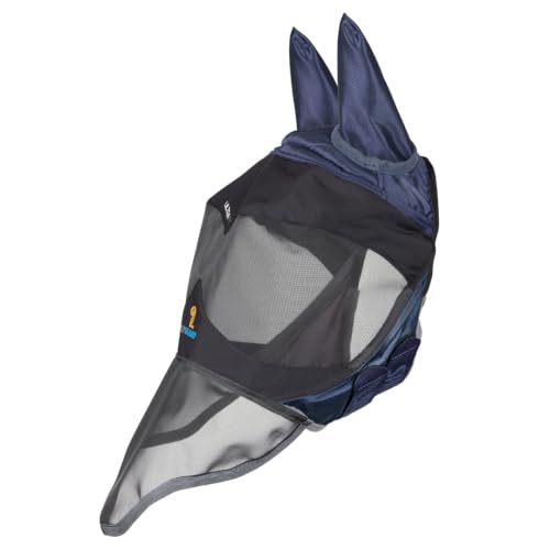 Shires Flyguard Pro Deluxe Horse Fly Mask with Ears & Nose - UV Protection & Fine Mesh Navy/Pony - color: Navy, size: Pony