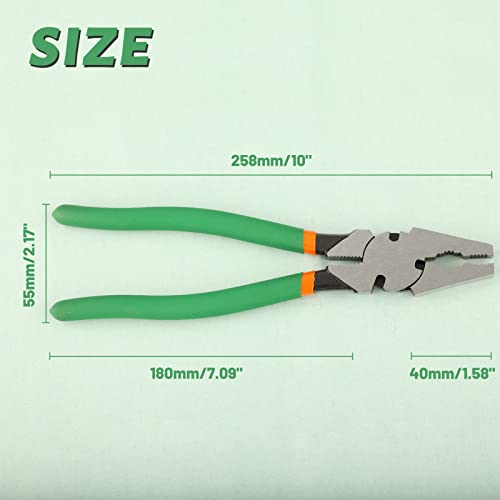 SPEEDWOX 10" Heavy Duty Square Nose Fence Pliers - High-Leverage Multi-purpose Chain Link Fence Tool - Barbed Wire Cutter, Nail Puller - style: 10" Fence Pliers