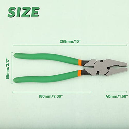 SPEEDWOX 10" Heavy Duty Square Nose Fence Pliers - High-Leverage Multi-purpose Chain Link Fence Tool - Barbed Wire Cutter, Nail Puller - style: 10" Fence Pliers