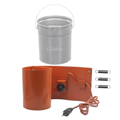 5/55 Gallon Drum Heater Band 800W/1200W with Adjustable Thermostat | 800W/1200W 120V silicone drum heater with 80°F–302°F twist controller. For grease kegs, honey drums & water buckets - color: 5 GAL/800W