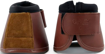 Jeereal No Turn Bell Boots Hoof Protection,Shock Absorbing, Water-Repellent,with Anti-Spin Fastening System |Neoprene,Waterproof Cloth,Genuine Leather (Coffee, Pony (Small)) - color: Coffee, size: Pony (Small)