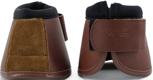 Jeereal No Turn Bell Boots Hoof Protection,Shock Absorbing, Water-Repellent,with Anti-Spin Fastening System |Neoprene,Waterproof Cloth,Genuine Leather (Coffee, Cob (Medium)) - color: Coffee, size: Cob (Medium)