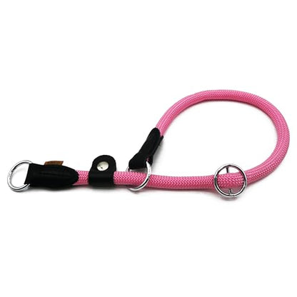 Braided Round Martingale Dog Collar, Training Collar with Slidable Stop Ring and Adjustable Stopper - Ideal for Large Dogs (L(1/2") - 20" Long, Pink) - color: Pink, size: L(1/2") - 20" Long with stopper