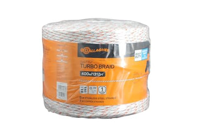 Gallagher 3/16" Turbo Equine Braid Electric Fence Wire | Heavy-Duty Horse Fence Braid for Long Fence Lines | 1312 ft Roll for Portable & Semi-Permanent Fencing