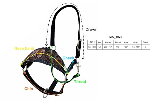 Majestic Ally Equestrian Designer Bronc Halter for Horses, Hand-Tooled Leather Nose, Padded Nylon Crown and Noseband - style: Orange Sunflower