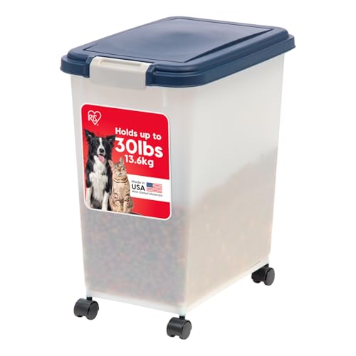IRIS USA Dog Food Storage Container, Up to 30 lbs, Navy/Pearl, Made in USA - color: Navy/Pearl, size: 30 lbs