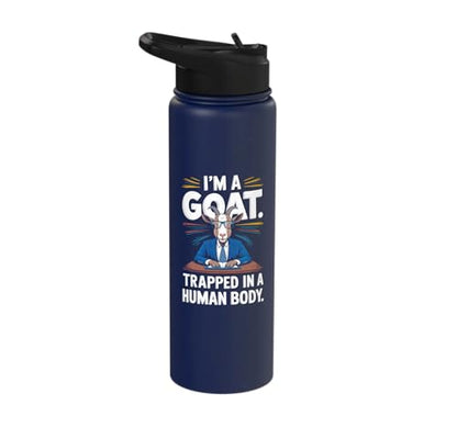 I´m A Goat Trapped In A Human Body Coat Pygmy Goat Farmer Stainless Steel Insulated Water Bottle - color: Navy Blue