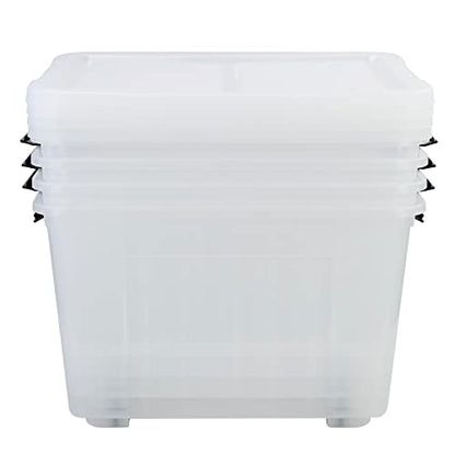 50 Quart Plastic Wheeled Storage Bin, 4 Pack Latching Storage Box | Trasnparent Plastic Material, Stackable - size: 50 Quart