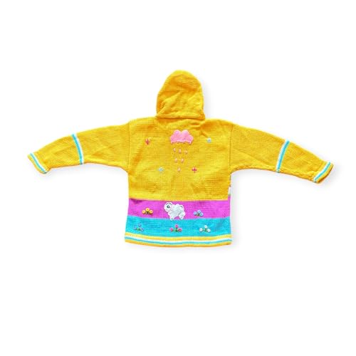 Peruvian Wool Knitted Sweater with hoodie for babies & toddlers, Unisex, Chompas Peruanas, fall winter sweater - color: Yellow, size: 4