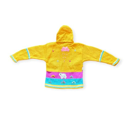 Peruvian Wool Knitted Sweater with hoodie for babies & toddlers, Unisex, Chompas Peruanas, fall winter sweater - color: Yellow, size: 6
