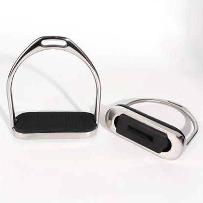 Juhua 304 Stainless Steel Horse Saddle Western Riding Stirrups Pair Leather Tread (A Pair)