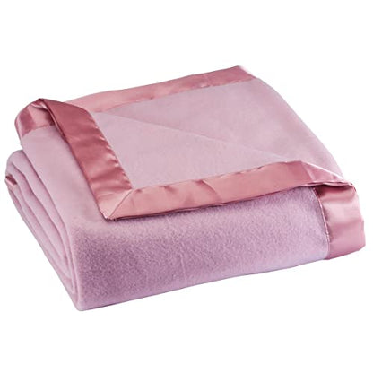 OakRidge Fleece Blanket with Luxurious Satin Binding Edges, Lightweight - color: Rose, size: Twin