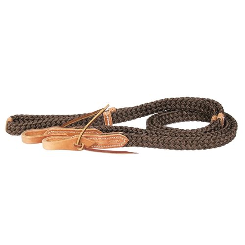 Professional's Choice 9ft Quiet Control Horse Training Single Rein | Hand Placement Markers, Weighted Waterloops - color: Brown