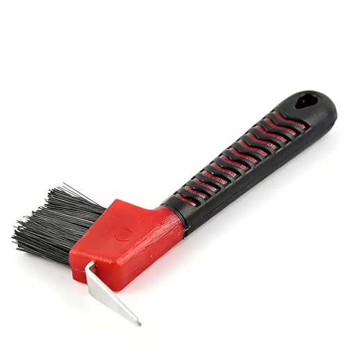 2-in-1 Hoof Pick for Horses with Soft Grip Rubber Handle(Red) - color: Red