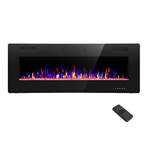 R.W.FLAME Electric Fireplace 50 inch Recessed and Wall Mounted,The Thinnest FireplaceLow Noise, Fit for 2 x 6 Stud, Remote Control with Timer,Touch Screen,Adjustable Flame Colors and Speed - size: 50"