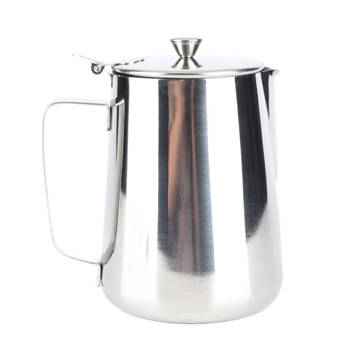 Milk Frother Cup, Stainless Steel Milk Frothing Pitcher, Milk Frothing Jug with Lid and Handle, Frothing Cup Pitcher, Coffee Frothing Mug for Office Home Kitchen (1500ML) - size: 1500ML