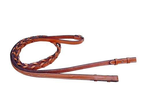 Full Horse English Laced Fancy Stitch Genuine Tan Leather Reins 805LR32 - color: Tan