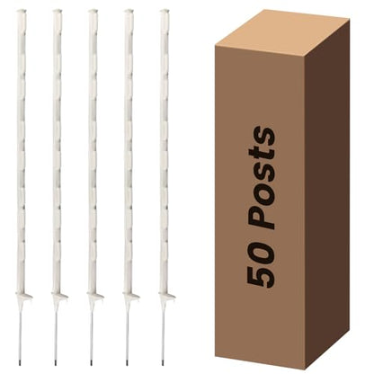 Electric Fence Posts 50 Pack, White 48 inch Step in Fence Posts - color: White, size: 48 INCH-50 PCS