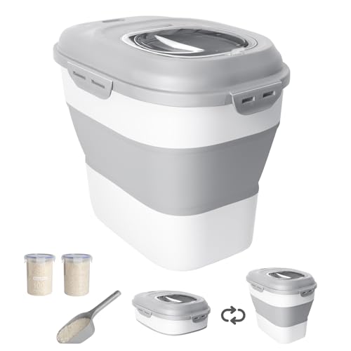 20-50 Lbs Airtight Food Storage Container Wheels,Collapsible Rice Container - color: Grey/20-50LBS