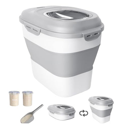 20-50 Lbs Airtight Food Storage Container Wheels,Collapsible Rice Container - color: Grey/20-50LBS