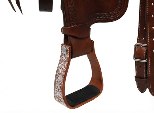 Horse Western 5" Barrel Racer Engraved Aluminum Angled Show Stirrups 51140 - color: Bronze
