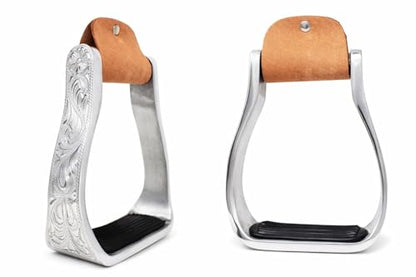 CHALLENGER Horse Saddle Aluminium Western Riding SS Stirrups Leather Tread 51153
