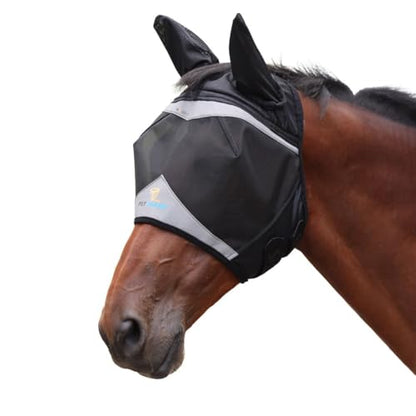 Shires FlyGuard Pro Fine Mesh Fly Mask with Ears & Open Forelock – Extra Full Size | Lightweight Breathable Mesh Fly & Insect Protection |Turnout, Grazing & Stable Use | Jet Colour - color: Jet, size: Extra Full