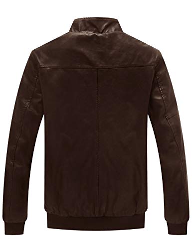 WenVen Men's Stand Collar Fleece Lined Faux Leather Jacket Warm Winter Coat | Bomber Outerwear - color: Brown, size: Medium