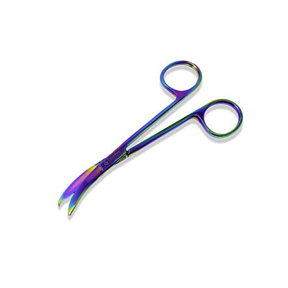 Cynamed Suture Stitch Scissors with Multicolor/Rainbow Titanium Coating - Premium Quality Instrument- Delicate Hook - Perfect for Suture Removal, First Aid, EMS Training and More (4.5 in. - Curved) - style: Curved Hook