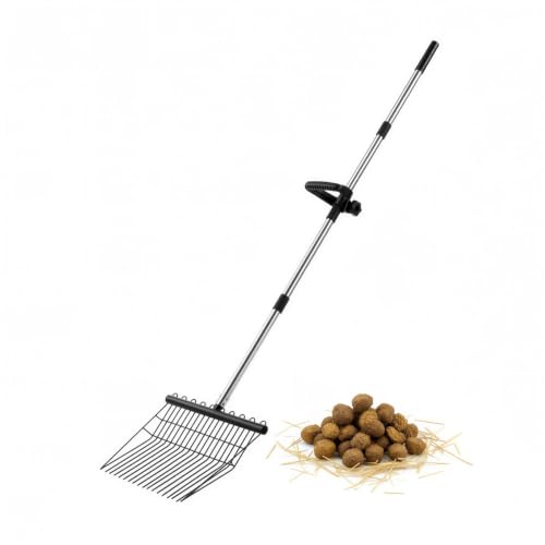 Manure Rake, Heavy Duty Steel Handle Rake, 53.5 in Long Reach