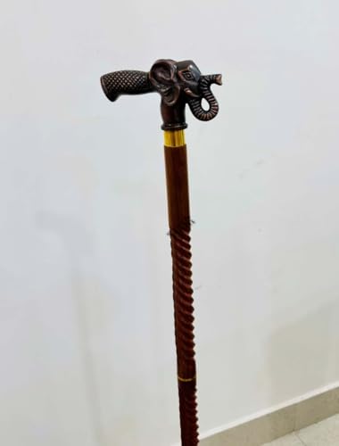 Handmade Solid Brass Head Handle Vintage Style Antique Wooden Walking Stick Cane Gift (3 Fold Wooden Walking Cane) - style: Elephant walking handle stick