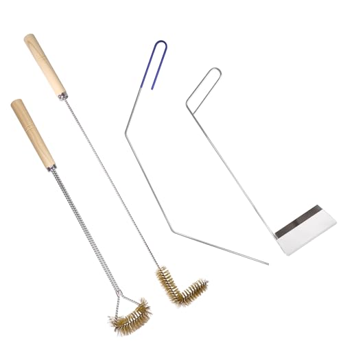 4 PCS Fryer Cleaning Tools with Deep Fryer Brass L-Shaped Brush, Deep Fryer Crumb Scoop, Deep Fryer Cleanout Rod, Long Handle Deep Basket Brush for Restaurants, Air Fryers, Deep Fat Fryers - color: 4pcs Brass Brush