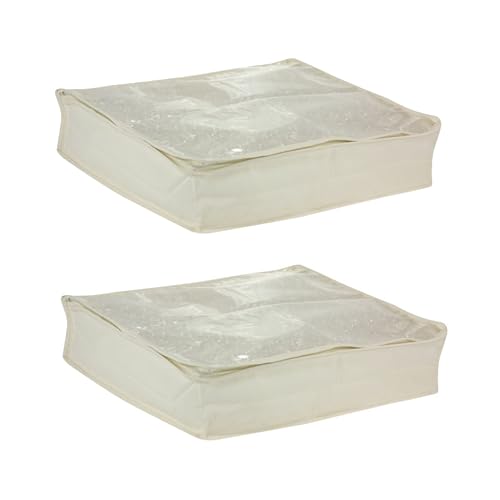 Household Essentials Canvas Sweater Storage Bags 2 Pack, Breathable Under Bed & Closet Organizer with Clear Window & Zipper, Soft-Sided Storage for Sweaters, Blankets & Linens - size: 2-Pack, style: Sweater Storage Bag